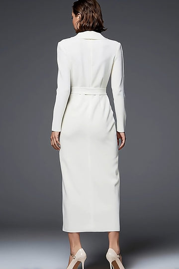 Ivory Sheath Work Dress With Long Sleeves